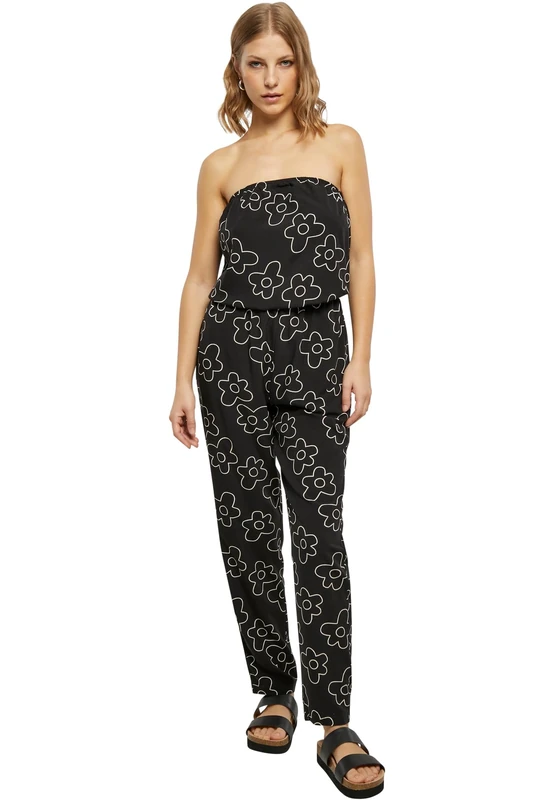 Urban Classics Women's Ladies Viscose Bandeau Jumpsuit T-Shirt, Blackflower,