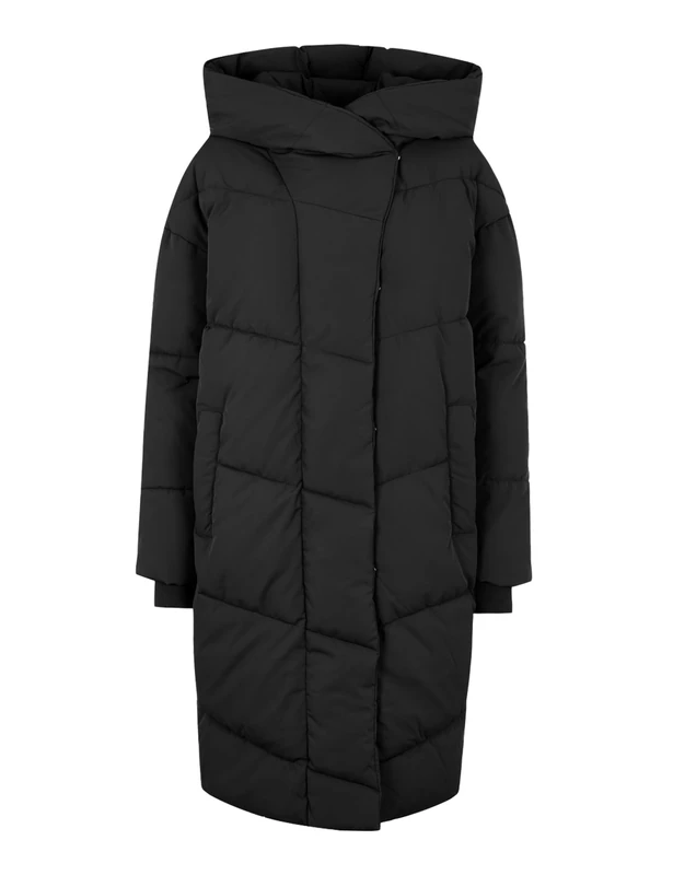 NOISY MAY Quilted Winter Coat with Hood Long Puffer Jacket Warm Padded Bomber Lined NMNEW Tally, Colours:Black-2, Size:S