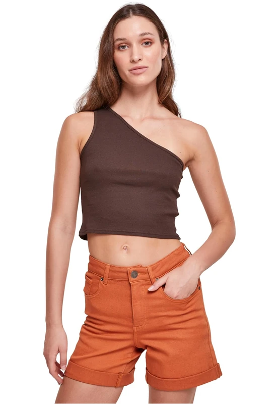 Urban Classics Women's Tb2609-ladies Cropped Asymmetric Top Cami Shirt, Brown, XS