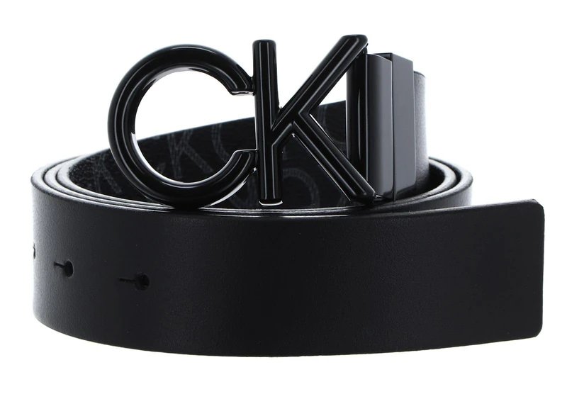 Calvin Klein Men’s Metal Mono Reversible Belt, Black (Ck Black Smooth/Classic Mono), 45,3 inches