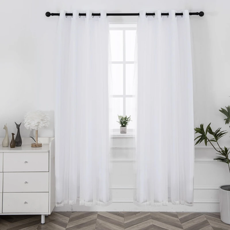 INLINAS Greyish White Blackout Curtains with Sheer Overlay - Grommet Top Thermal and Noise Reduction Panels for Bedroom and Living Room Light Blocking and Energy Saving, 52 x 108 Inches, Set of 2