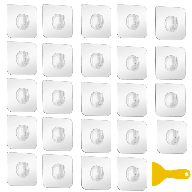 XWCHASA 24Pcs Adhesive Hooks,Transparent Magic Hooks Self Adhesive Hooks Heavy Duty Plastic Sticky Hooks for Hanging Bathroom Kitchen Towel Coat Cloth Key