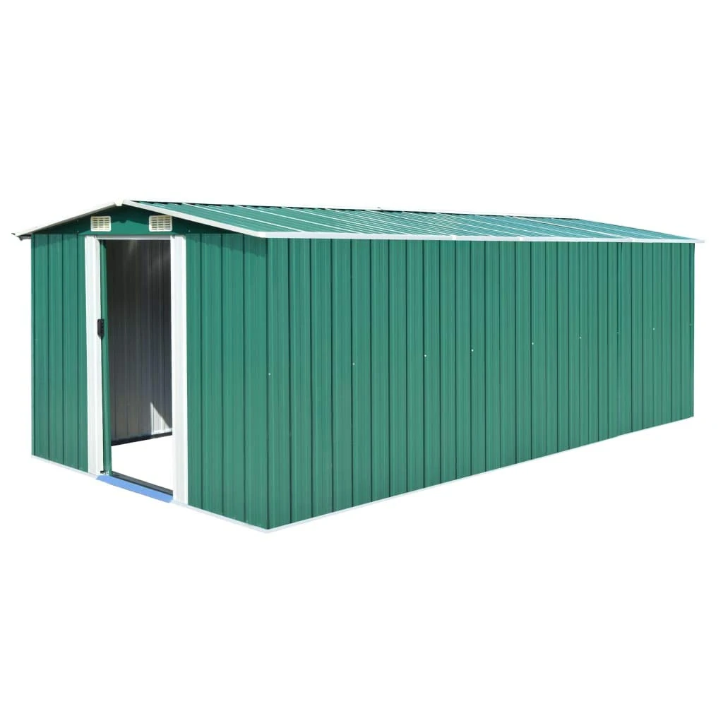 Keketa Garden Shed, Outdoor Garden Storage Shed, Garden Tool Shed, Storage Box Garden Furniture 257x489x181 cm Metal Green