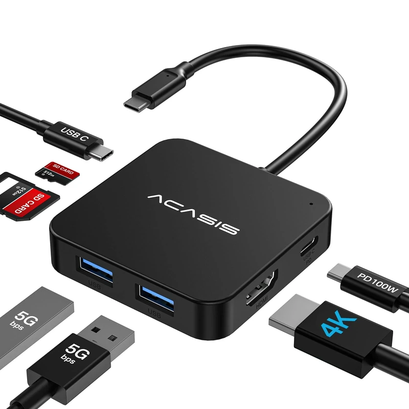 Acasis 7-in-1 USB-C Hub with 4K HDMI, 100W PD, USB 3.0 & Card Reader