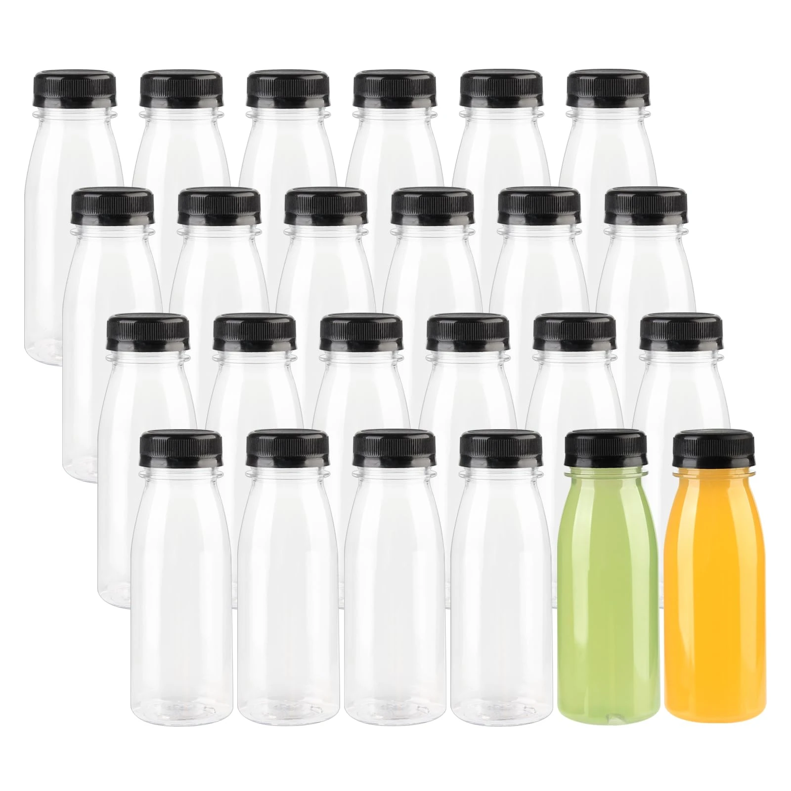 ZMCYN 24 Pack 200ml Clear PET Plastic Juice Bottles with Black Lids, Reusable Sensory Bottles Empty Smoothie Juice Bottles for Juice, Milk, Beverag