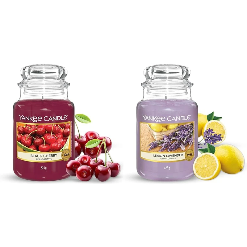 Yankee Candle Scented Candle | Black Cherry Large Jar Candle | Long Burning Candles: up to 150 Hours & Scented Candle | Lemon Lavender Large Jar Candle | Long Burning Candles: up to 150 Hours
