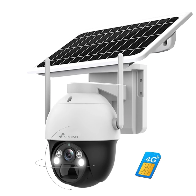 NIVIAN -Security surveillance camera 360º 4G(SIM)+7W solar panel+Long battery life 18000mAh-2K-Motion and human detection-Suitable outdoor-Night vision+LEDs-Two-way audio-APP EseeCloud