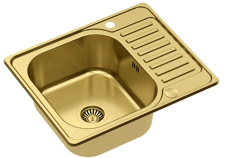 QUADRON | Kevin PVD Sink Single Bowl Stainless Steel | Sink with Drainer | Drain Included | fits Cabinet from 45 cm | Mortise (Gold PVD)
