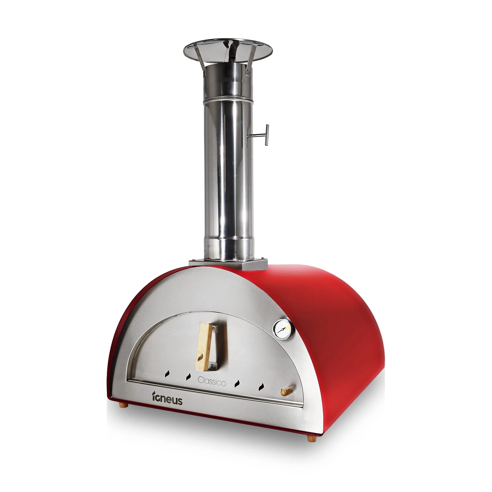 Igneus Classico Wood Fired Outdoor Pizza Oven in Red | Cooks two 12" pizzas | Ideal for families