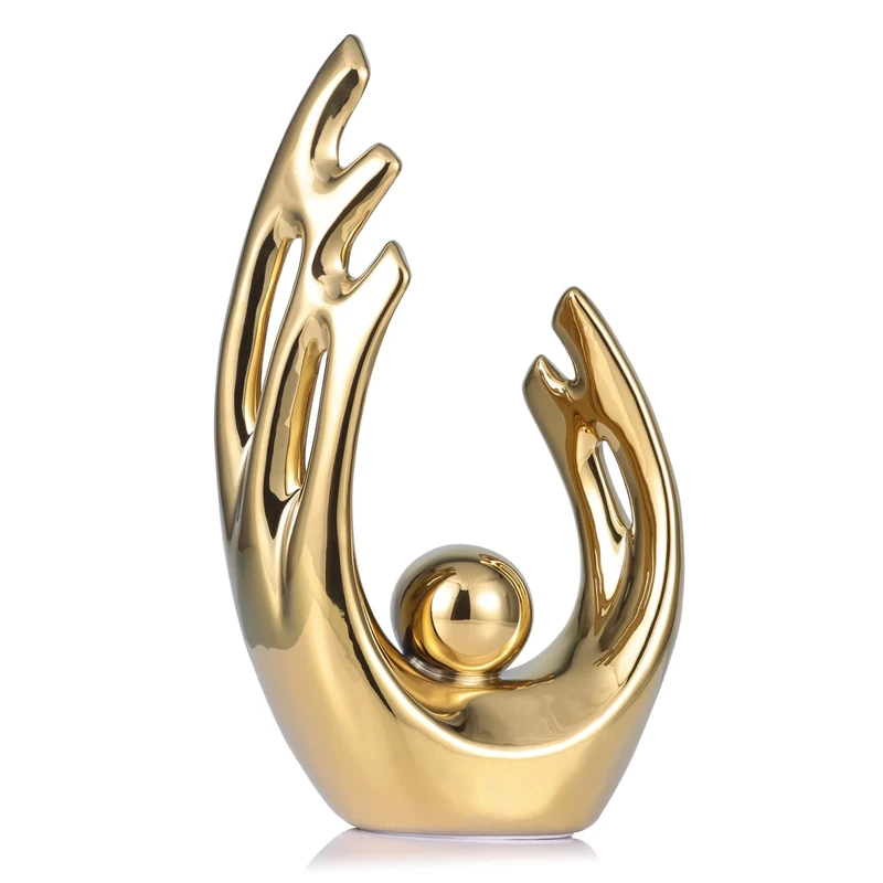 LCCCK 12" H Gold Modern Home Decor Accents, Ceramic Angel Wings Statue, Mid-Century Modern Abstract Aesthetics, Gold TV Stand Centerpiece, Desk Accessories, Kitchen Office Table Party Decor