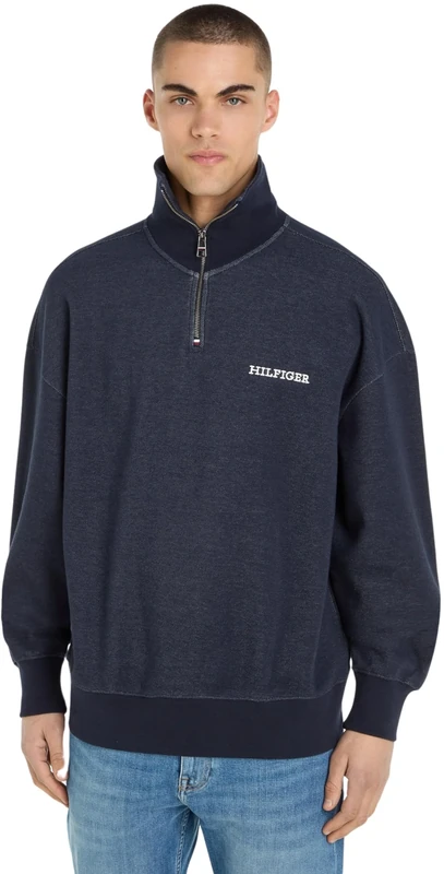 Tommy Hilfiger Men Monotype Honeycomb 1/4 Zip 1/2 Zip, Blue, L