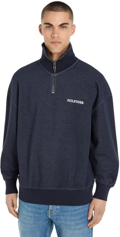 Tommy Hilfiger Men's Monotype Honeycomb 1/4 Zip Mw0mw33637 1/2 Zip, Blue (Desert Sky), S