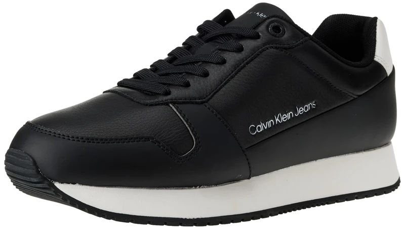 Calvin Klein Jeans Men Retro Runner Low LTH in SAT Sneaker, Black/Bright White, 11