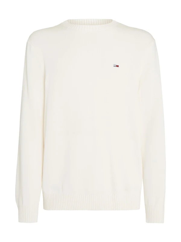Tommy Jeans Men's Crew Neck Slim Fit Knitted Jumper, Beige (Ancient White), XXS