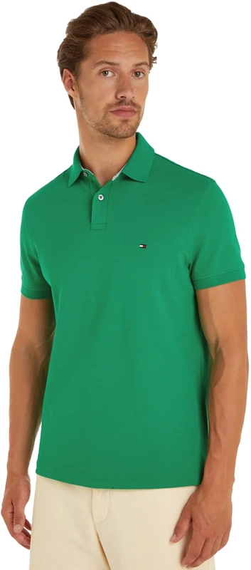 Tommy Hilfiger Men’s Short Sleeve 1985 Regular Fit Polo Shirt, Green (Olympic Green), XS