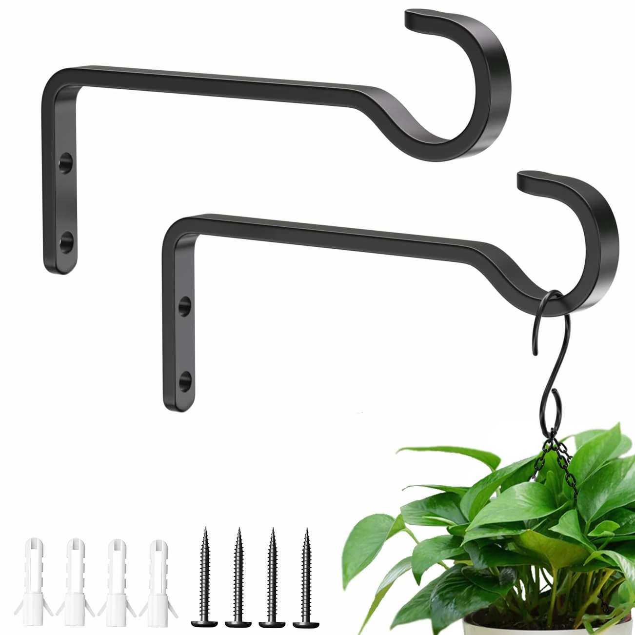 saffruff 2 Pack 14.5cm Small Hanging Basket Brackets Outdoor, Bird Feeder Brackets for Fences, Garden Lantern Hooks, Heavy Duty Wall Brackets, Indoor Plant Hangers, Black Wall Hook Basket Hanger