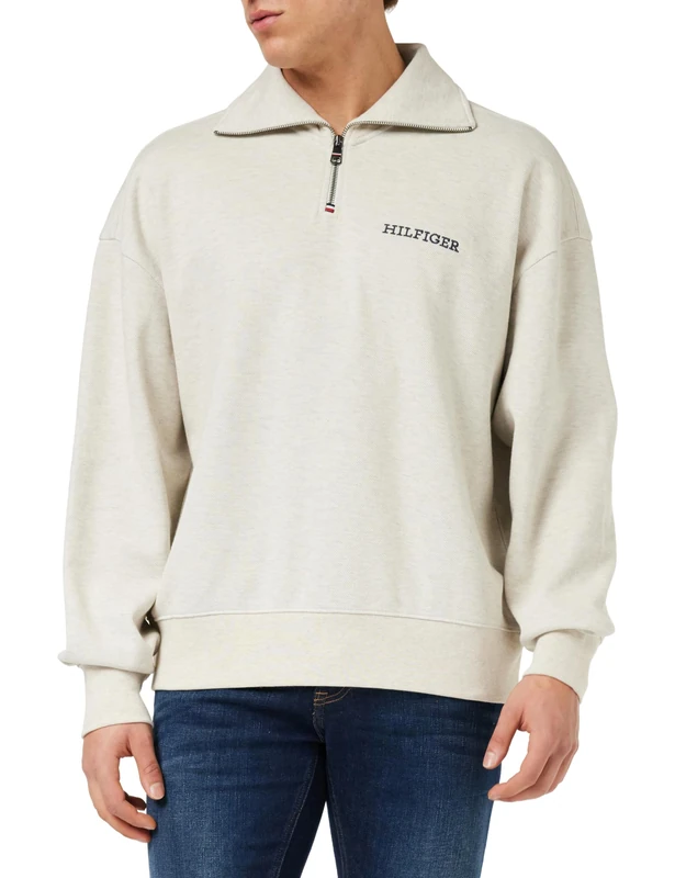 Tommy Hilfiger Men Monotype Honeycomb 1/4 Zip 1/2 Zip, White, L