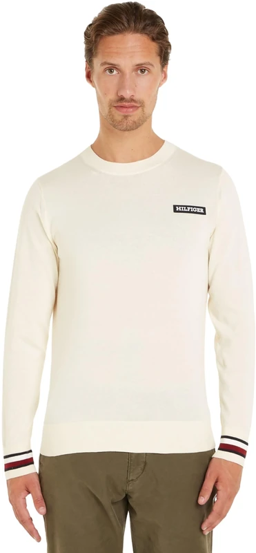 Tommy Hilfiger Men Global Stripe Crew Nk Pullovers, Beige, XL