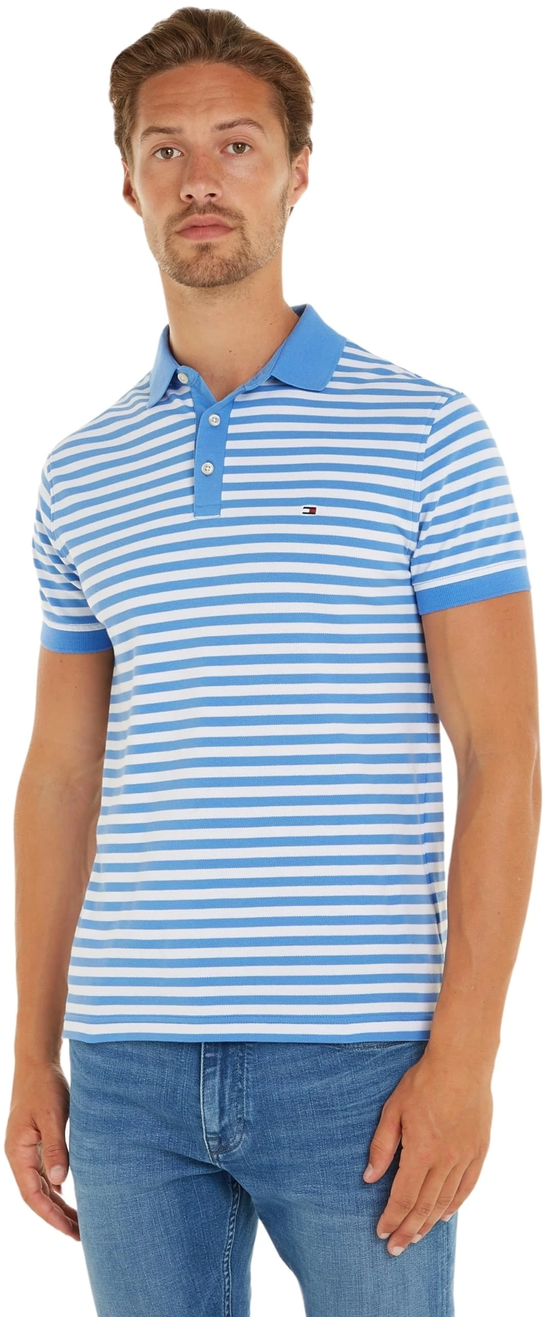 Tommy Hilfiger 1985 Slim Polo S/S Polos Men's, Blue (Blue Spell/White), XL