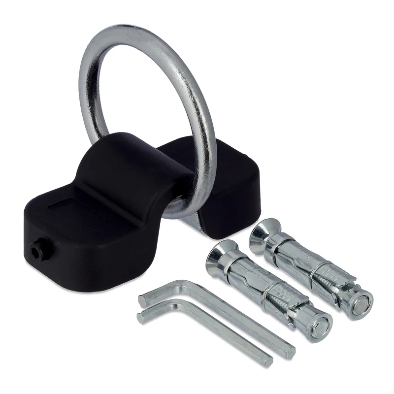 Relaxdays Mounted Bracket, Wall and Floor Anchor, Bike Mount, Fixed, 10mm Hook, Steel, Plastic, Storage, Black/Silver