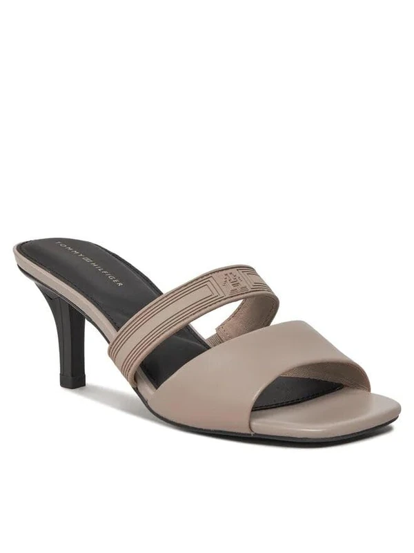 Tommy Hilfiger Women Sporty Leather Mule, Heel Sandal, Grey, 3.5