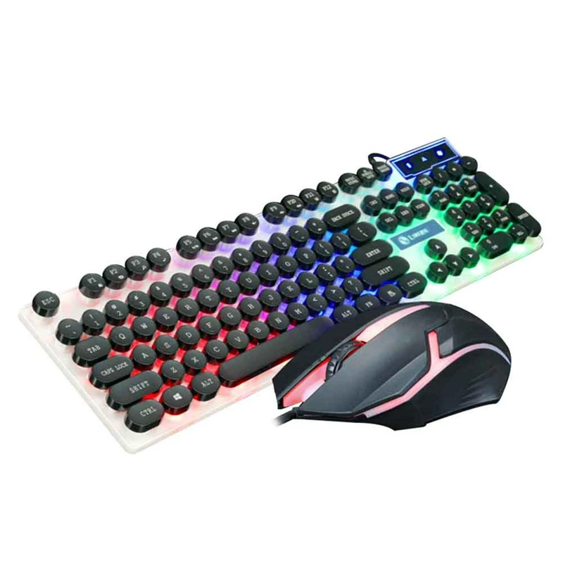 Gaming Keyboard Mouse Set, Keyboard and Mouse Colorful Backlight for PC Gamers Office Wired Keyboard Set Ergonomic(Black)