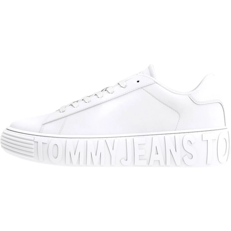 Tommy Jeans Women's Cupsole Leather Trainers, White (White), 3,5