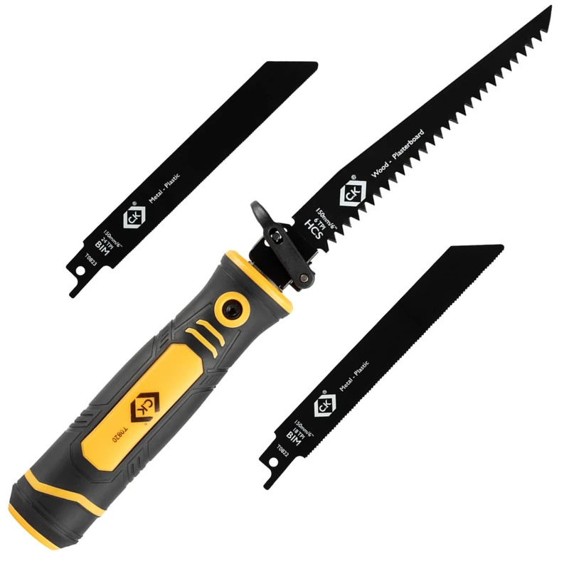 C.K Tools Multi Hand Saw 4pc Kit, Universal Quick Change Handsaw with 3 Blades for Wood, Metal, Plasterboard & Plastic, Reciprocating Jab Sawing Set, Cutter Tool for Garden, Recip Drywall Saw CK T0820