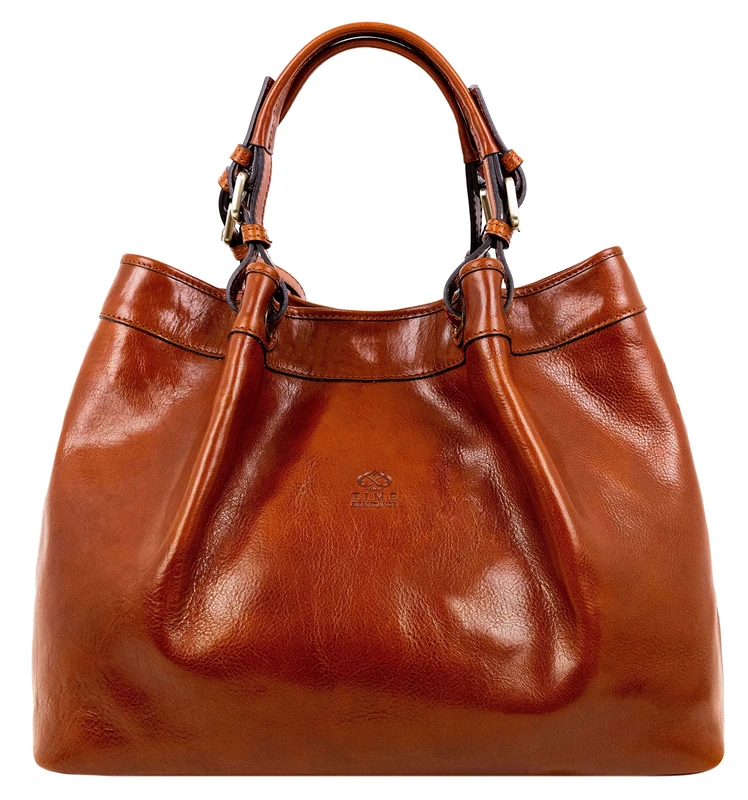 Time Resistance Leather Handbag - Top Handle Bag - Full-Grain Leather Purse for Women (Cognac)