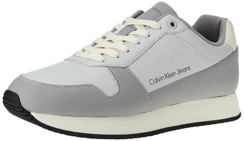 Calvin Klein Jeans Men Retro Runner Low LTH in SAT Sneaker, Oyster Mushroom/Formal Grey, 10