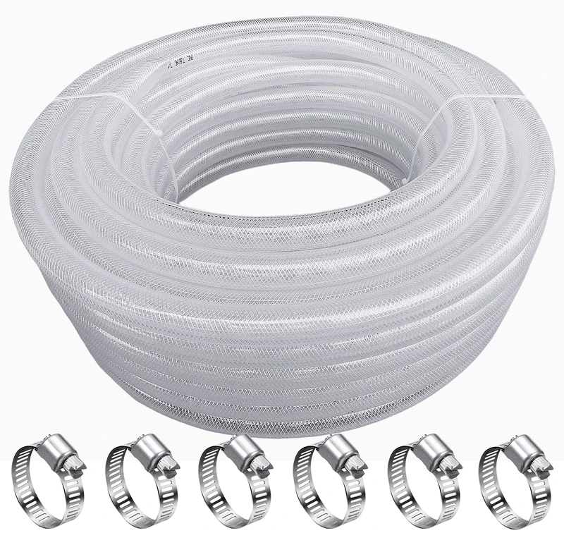 PEISONGFEI 1/2" ID x 3/4" OD - 100 Ft PVC Vinyl Tubing, Heavy Duty Reinforced Clear Braided Hose