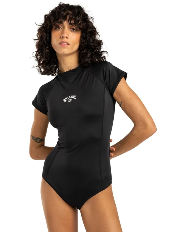 Billabong Short Sleeve One-Piece Swimsuit TROPIC BODYSUIT Womens Black L