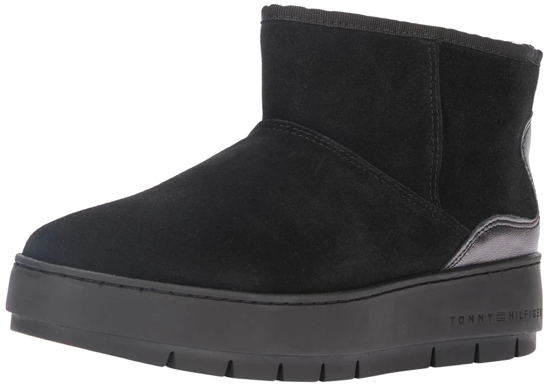 Tommy Hilfiger Women Metallic Suede Snowboot, Ankle Boot, Black, 4