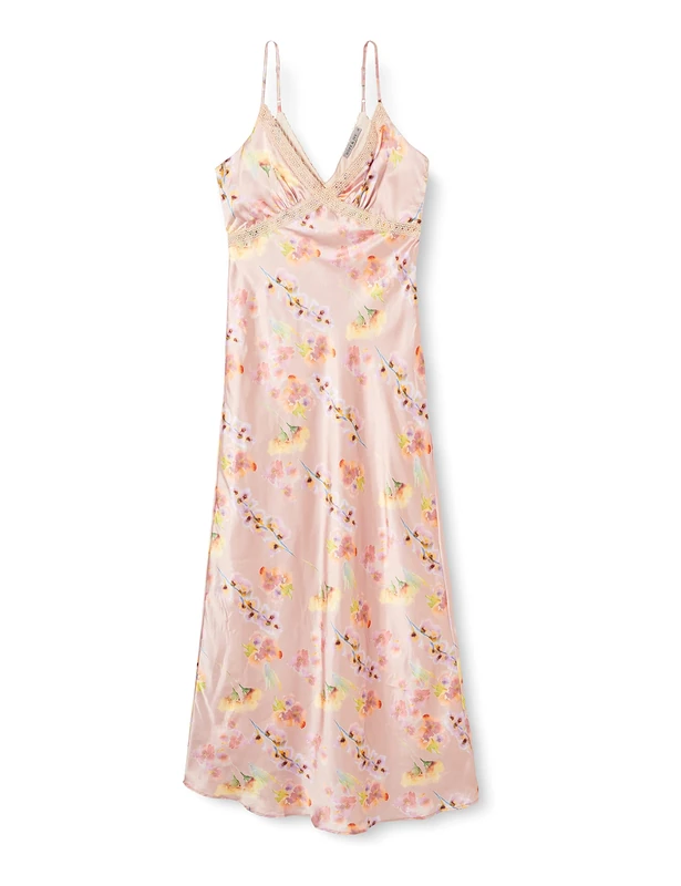 Hope & Ivy The Saffron Plunge Front Maxi Cami Dress with Cross Over Lace Trim in Soft Floral - Image 1