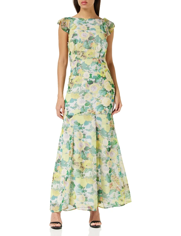 Hope & Ivy The Alaska Sleeveless Open Tie Back Maxi Dress Yellow/Green