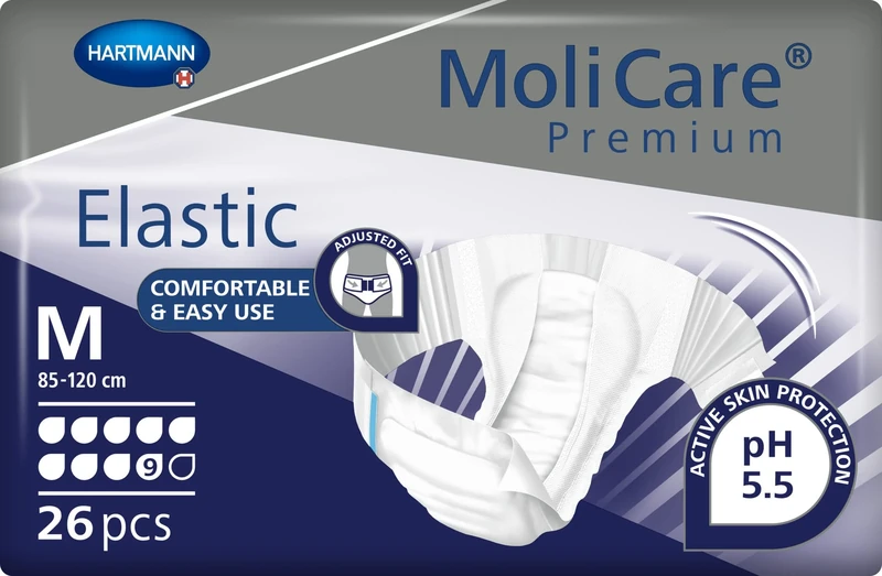 MoliCare Premium Elastic Adult Nappies – 9 Drops | Reliable High-Absorbency Disposable Diapers for Men and Women with Very Severe Incontinence| Size M | 3 Packs of 26 (78 Pieces)