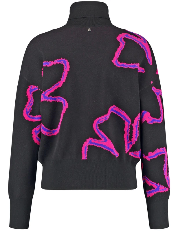 Gerry Weber Women's 35701 Sweater, Black/Purple/Pink Patterned, 14