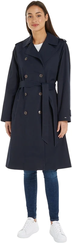 Tommy Hilfiger Women Cotton Classic Trench Woven Coats, Blue, 46