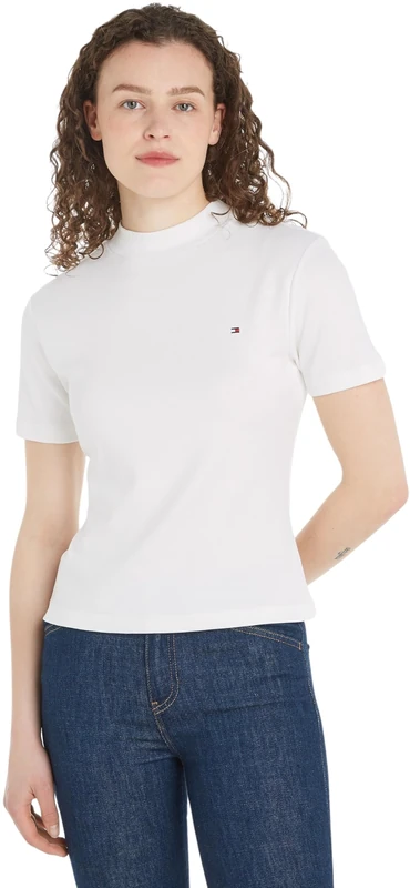 Tommy Hilfiger Women’s Short Sleeve Round Neck Slim Cody T-Shirt, White (Ecru), XXL