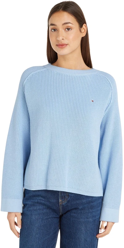 Tommy Hilfiger Women Co Cardi Stitch C-Nk SWT Pullovers, Blue, XXS