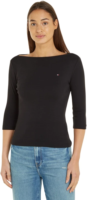 Tommy Hilfiger Women’s Long Sleeve Slim Fit New Cody Top with Boat Neck, Black (Black), XXXL