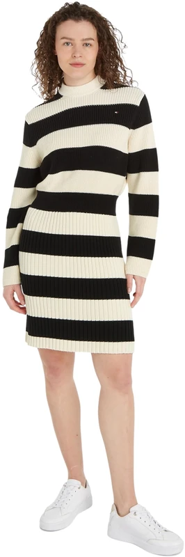 Tommy Hilfiger Women Co Cardi Stitch SWT Dress Sweater Dresses, Black, XL