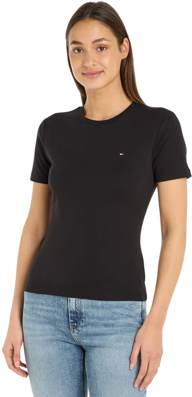 Tommy Hilfiger Women’s Short Sleeve Round Neck Slim Cody T-Shirt, Black (Black), XXS