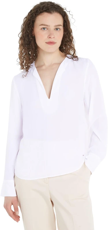Tommy Hilfiger Women's Viscose Crepe V-Neck Blouse Ww0ww40529 Blouses, White (Th Optic White), 38