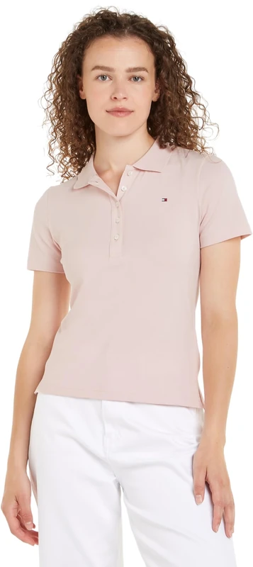 Tommy Hilfiger Women 1985 Slim Pique Polo Ss S/S Polos, Pink, XL