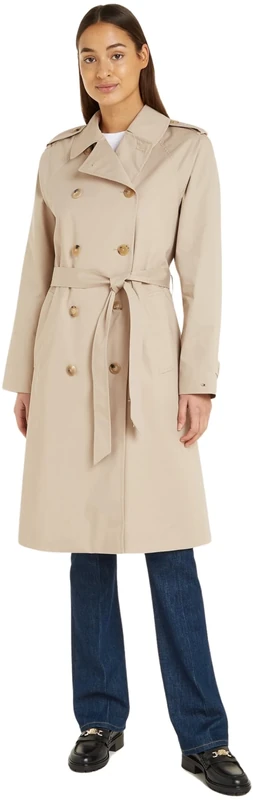 Tommy Hilfiger Women's Cotton Classic Trench Ww0ww40482 Woven Coats, Beige (Beige), 46