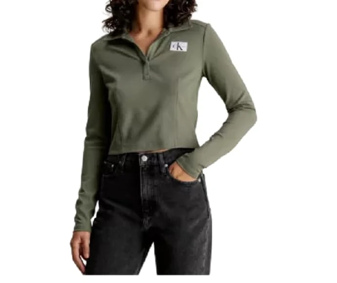 Calvin Klein Jeans Women Polo Collar Milano Regular Top Other Knit Tops Green, M