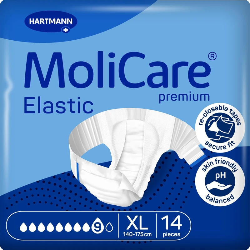 Molicare Premium Elastic Disposable Underwear: Discreet Use for Woman and Men with Incontinence, 9 Drops, Size XL, 4 Packs of 14 (56 Pieces)