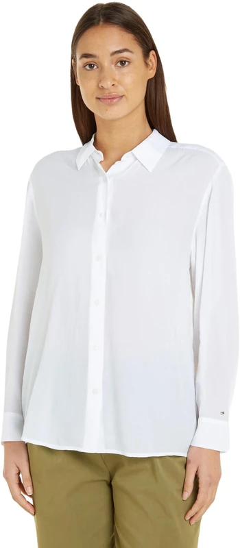 Tommy Hilfiger Women Fluid Viscose Crepe Shirt Casual Shirts, White, 44
