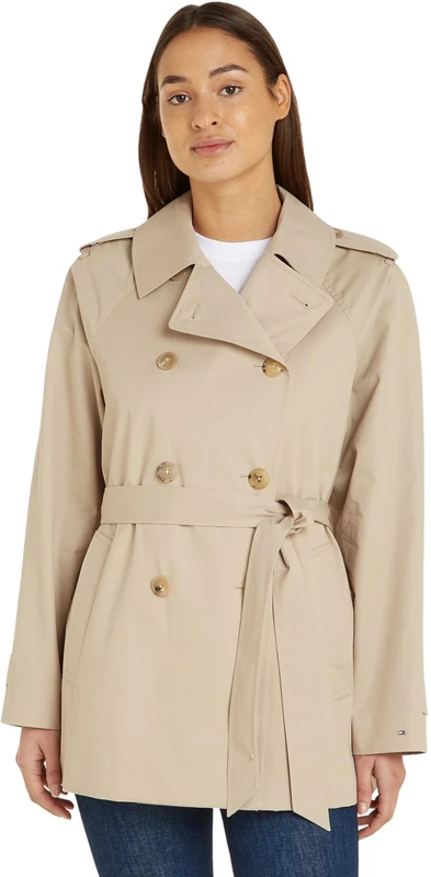 Tommy Hilfiger Women's Cotton Short Trench Jacket - Beige, 38